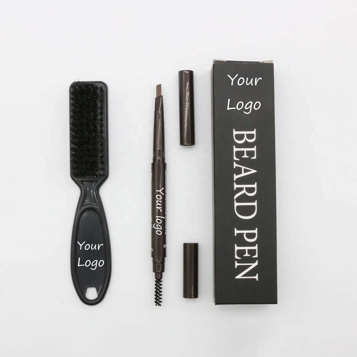 Factory Direct Men's Beard Pencil Set with Custom Logo Long Lasting Coverage Boar Bristles Shaving Brush and Beech Wood Handle