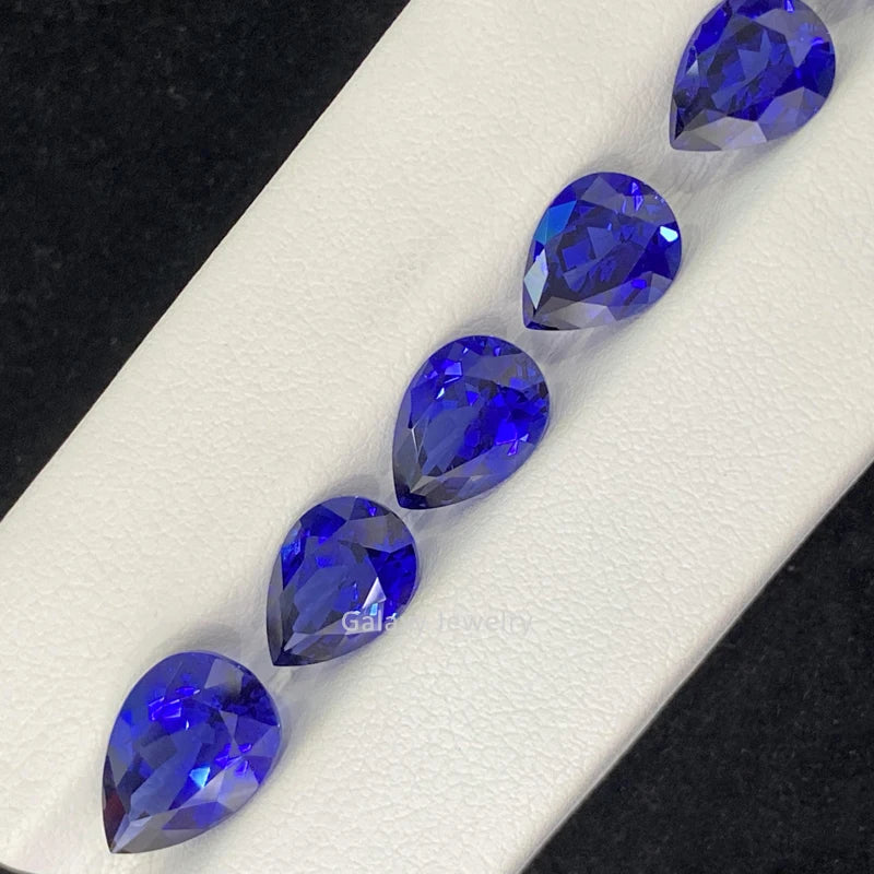 Supply Synthetic Lab Grown Fancy Shape Royal Blue Drop Shaped Pear Cut Sapphire Stone for Ring Necklace Making