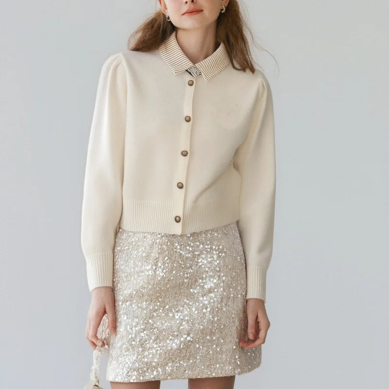 Women's Suits High Quality Student Mixed Knit + Mini Skirt Two-Piece Suit Spliced Sequins Dance  Women's Clothing