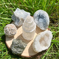 Spiritual Stones Crystals Healing Set Celestite Cluster Geode Egg Selenite Tower Desert Rose Moonstone Witchcraft Kit