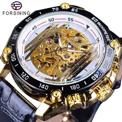 Forsining Clock Automatic Mechanical Skeleton Men Watch Hip Hop Series Man Waterproof Sport Transparent Clock Relogio Masculino