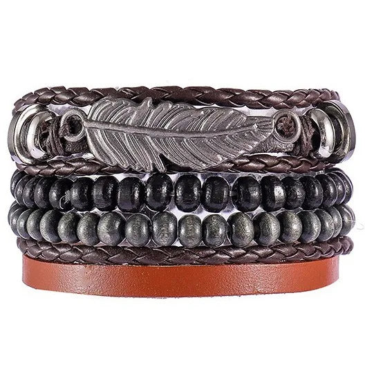 New Retro Multi-layer Ethnic Style Feather Turquoise Leather Bracelet Hot Selling Charming Bracelet