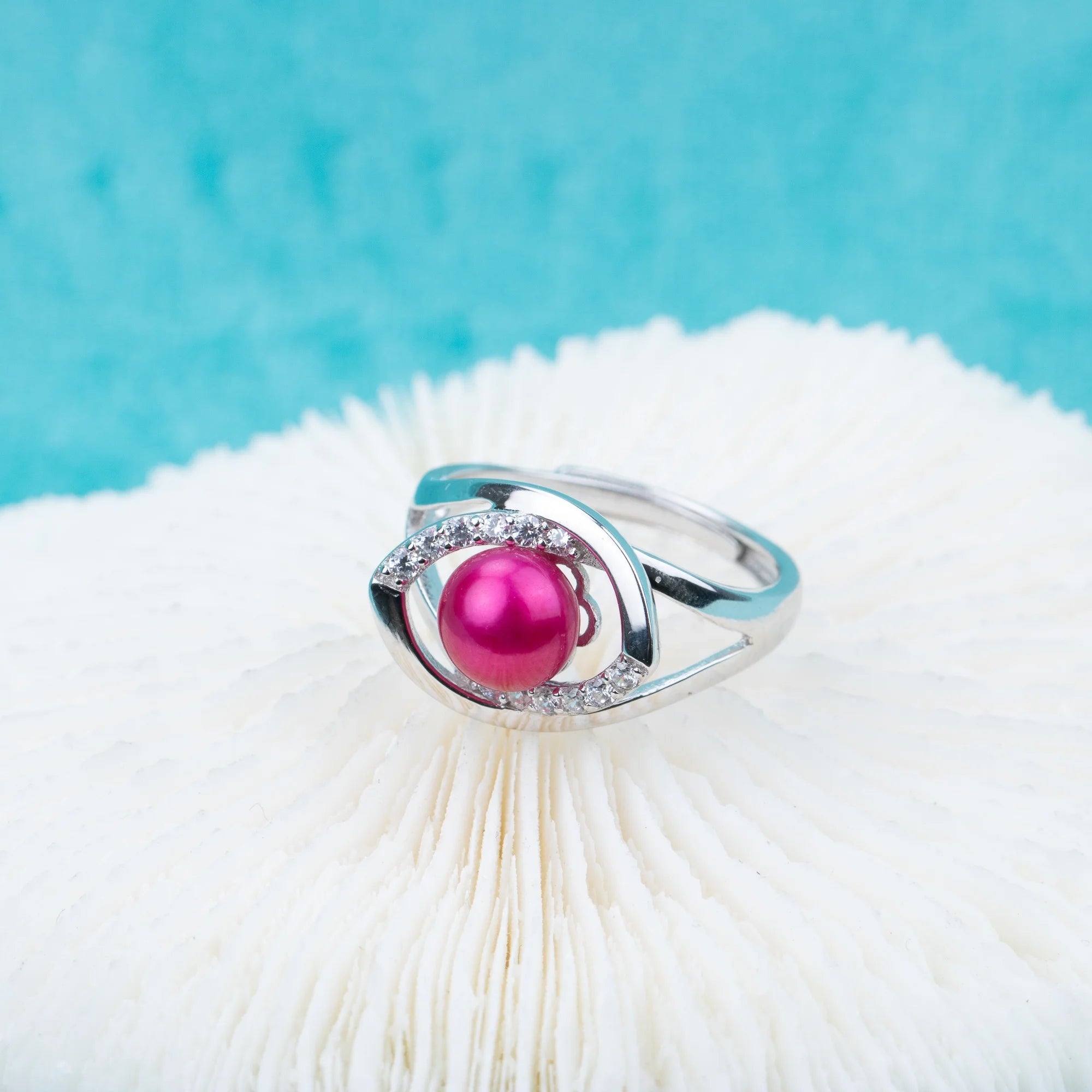 R030526 DIY 6-8mm Natural Freshwater Pearl Ring Accessory 925 Sterling Silver Adjustable Size Engagement Jewelry Ring for Women