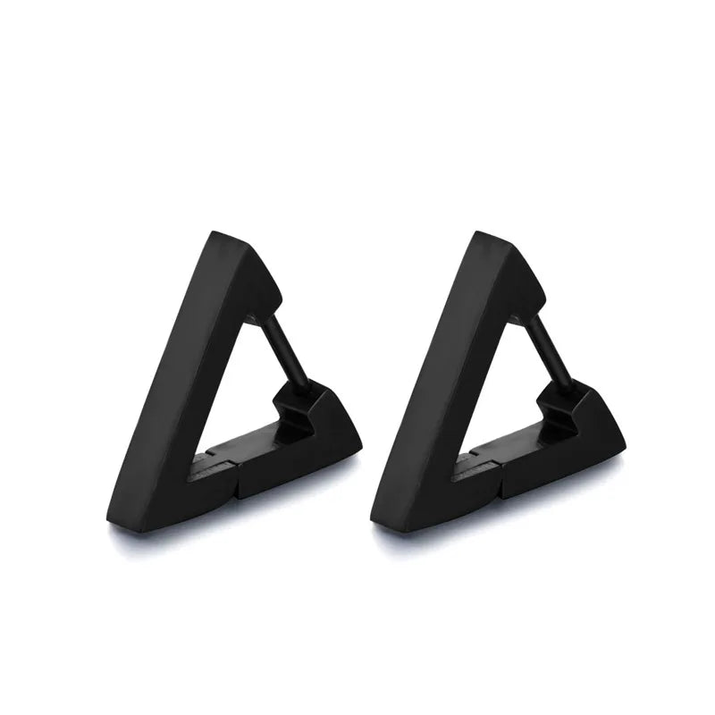 Black Color Stainless Steel Polygonal Buckle Clip on Earrings Geometric Square Triangle Rectangle Steel Clip on Earrings