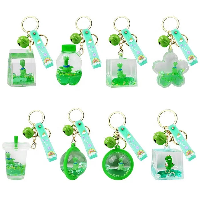 Girls Boys Gifts Cute Dinosaur Floating Aqua Keychain 3D Floater Inside Filled Aqua Acrylic Liquid Keychain