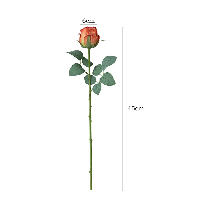 A-1506 Wedding Home Decor Simulation Single Head Burnt Orange Artificial Roses Flower with Stem Premium Silk Burnt Edge Rose