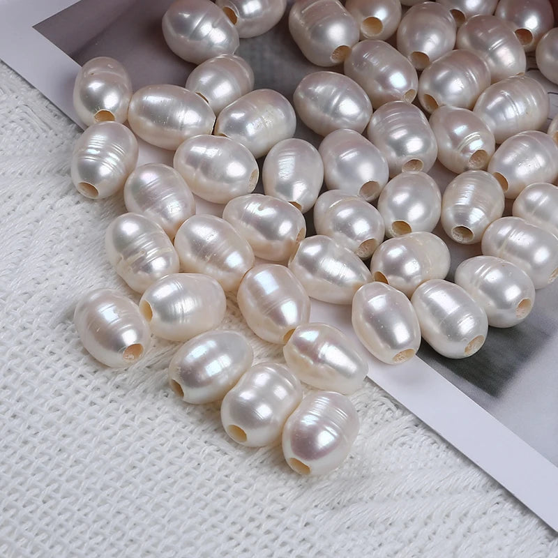 10-11mm Big Hole White Rice Shape Natural Loose Freshwater Pearl