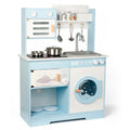 Best-selling New Classic Blue Wooden Kitchen Play Set Educational Equipped With Simulated Sound Light Water Faucet Toys for Kids