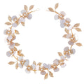 Gold Metal Floral Flower with Pearl Vine Bridal Hairpiece Supplier Bridesmaid Headband Crown for Wedding