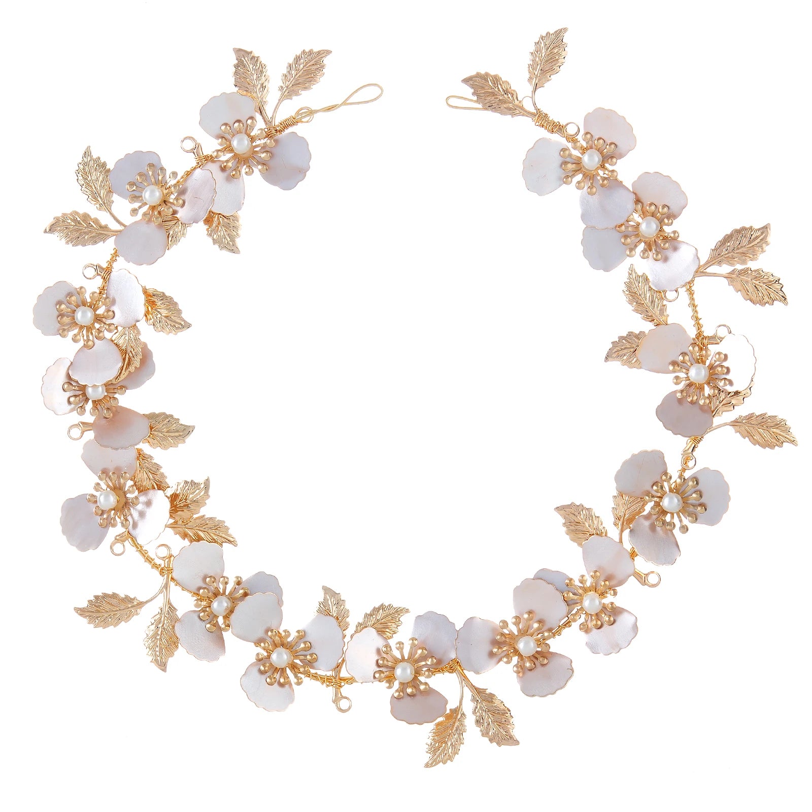 Gold Metal Floral Flower with Pearl Vine Bridal Hairpiece Supplier Bridesmaid Headband Crown for Wedding