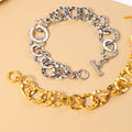 New Trend PVD Gold Plated Stainless Steel OT Clasp Hammered Textured Round Chain Bracelet