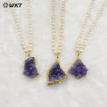 WT-JN259 Amazing Gorgeous Winter Rice Pearl With Big Natural Raw Druzy Amethyst Stone Necklace for Sweater