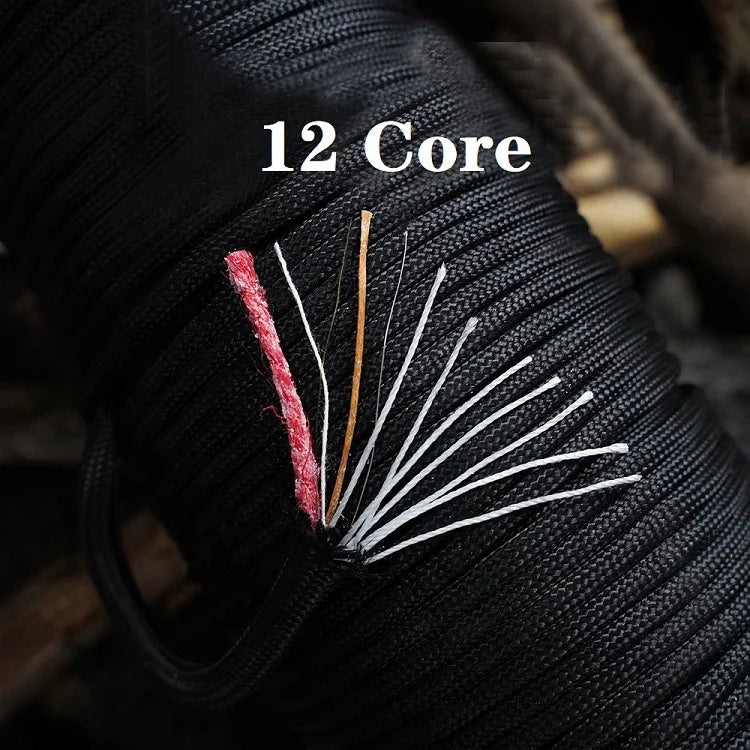 12 Core 550 Survival Paracord Parachute Fire Cord Survival Ropes With Red Tinder Cord PE Fishing Line Cotton Thread Steel Wire