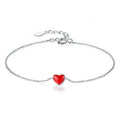 925 Silver Cute Heart Charm Bracelet with Red Enamel Charm for Women-Gift or Party Elegant Stylish