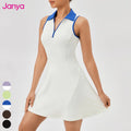Janya Women's Half Zipper Lapel Fitness Workout Dress Custom Logo Sports Casual One Piece Yoga Golf Tennis Skirt for Girls