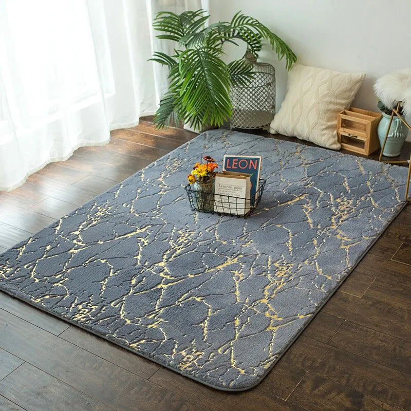 Custom Area Shag Rug Custom Luxury Rugs Foil Printed Faux Rabbit Fur Decorative Fluffy Marble Print Carpet