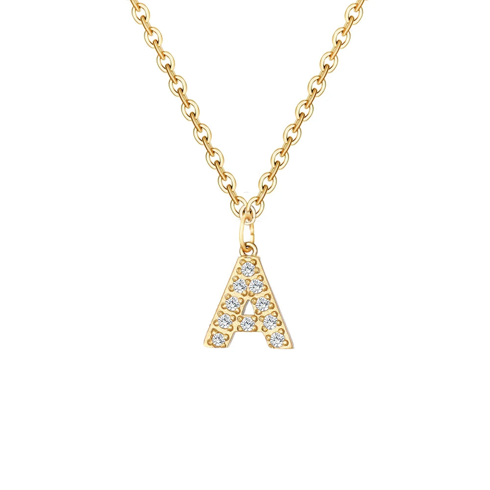 Stainless Steel 14K Gold Plated Micro Inlaid Zircon Letter Personalized Name Necklace Zircon Letter Alphabet Initial Necklace