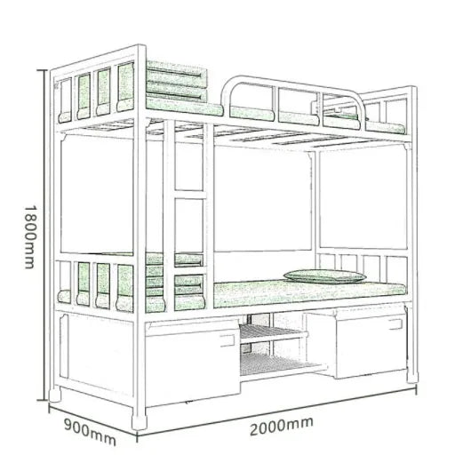 Bedroom Furniture Children Adult School Dormitory Hotel Bunk Bed 2 Large Drawers Metal Double Decker