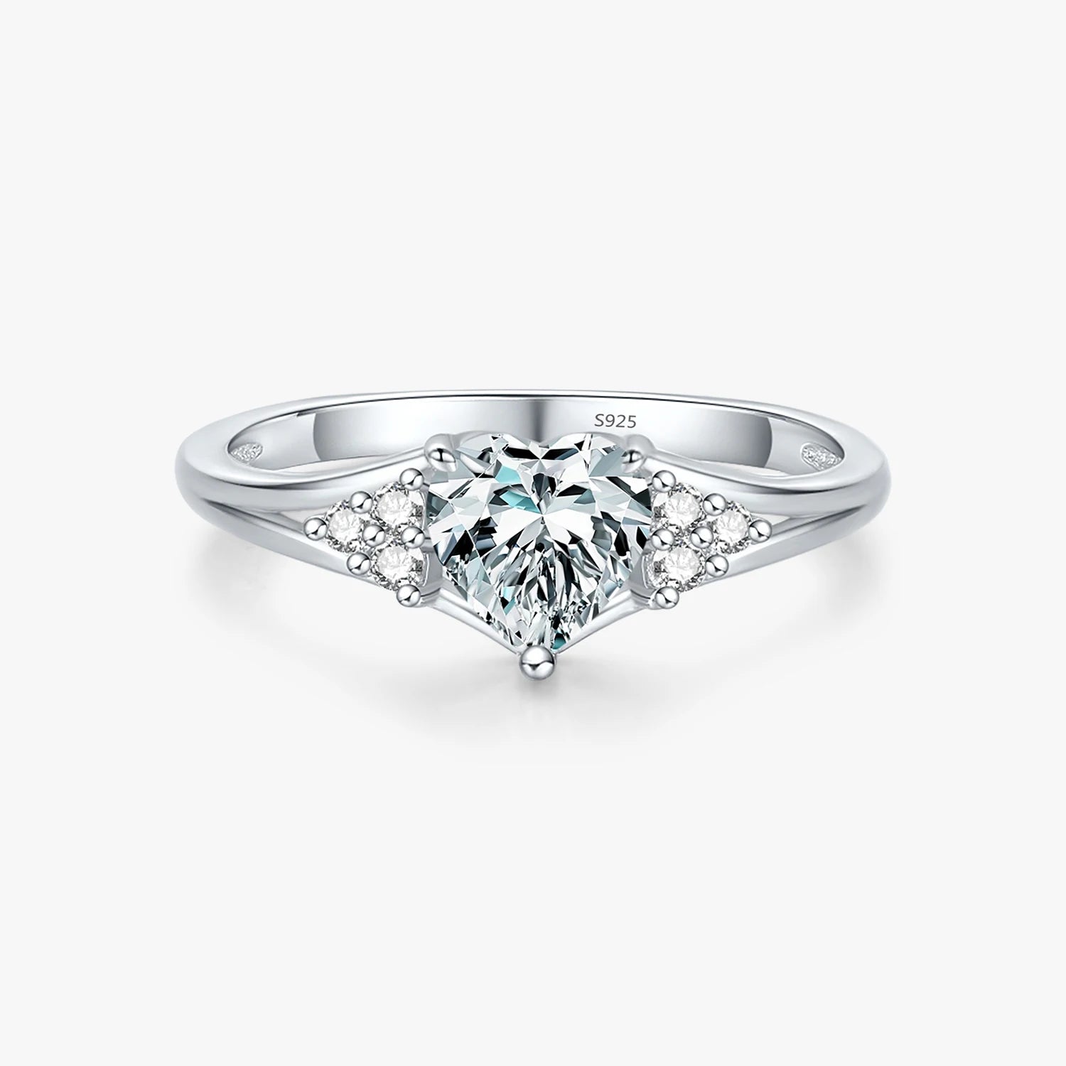 925 Sterling Silver Platinum Plated Anniversary Fine Jewelry Sparkling Clear CZ Romantic Heart Love Wedding Engagement Gift