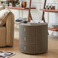 WISEMAX FURNITURE Nordic Bedroom Furniture Round Shape Bedside Table Plywood Storage Saddle Leather Nightstand with 3 Drawer