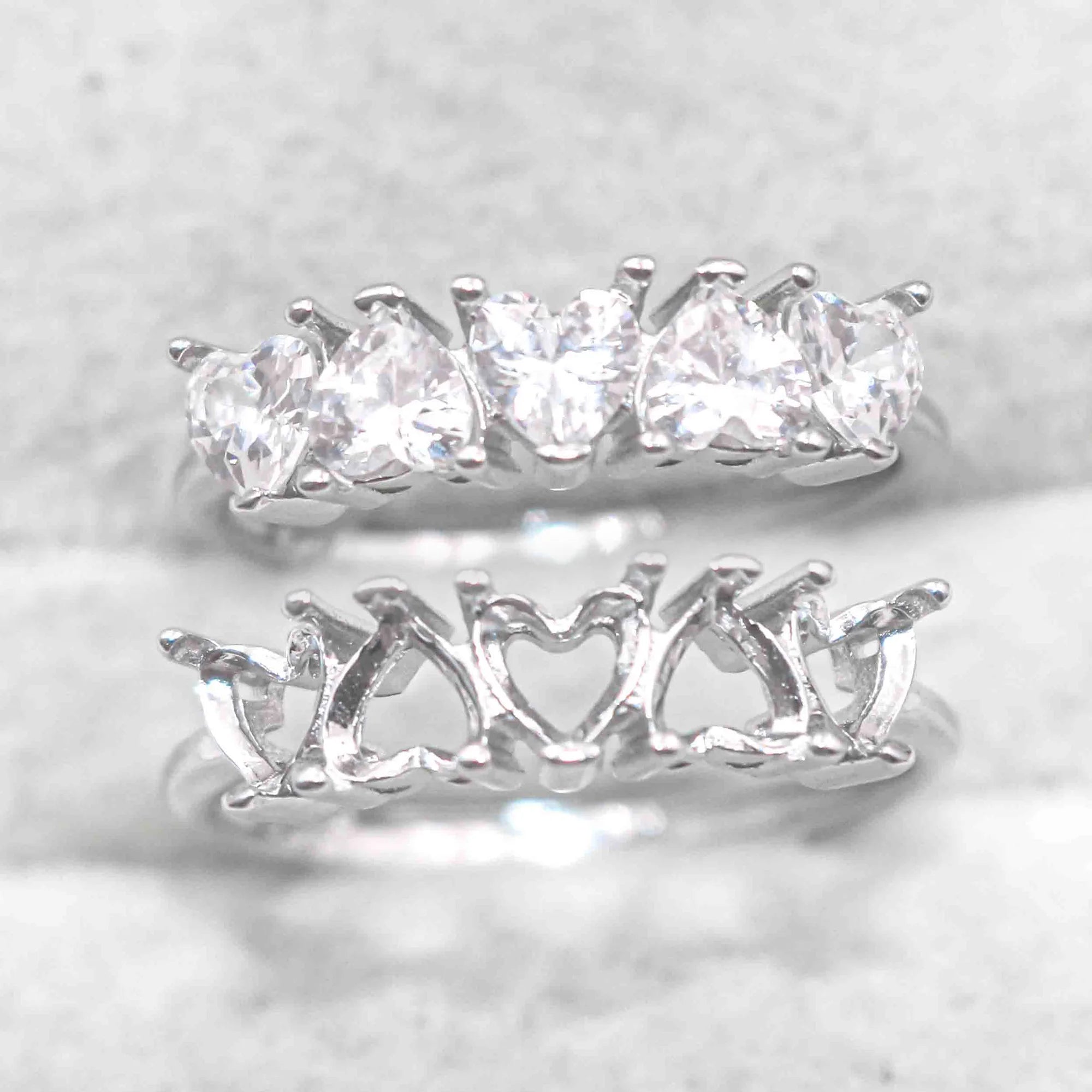 Sterling Silver 4*4mm Semi Mount Heart Shape Ring Empty Frame Blank Claws Setting S925 Base Without Center Stone for DIY Inlay