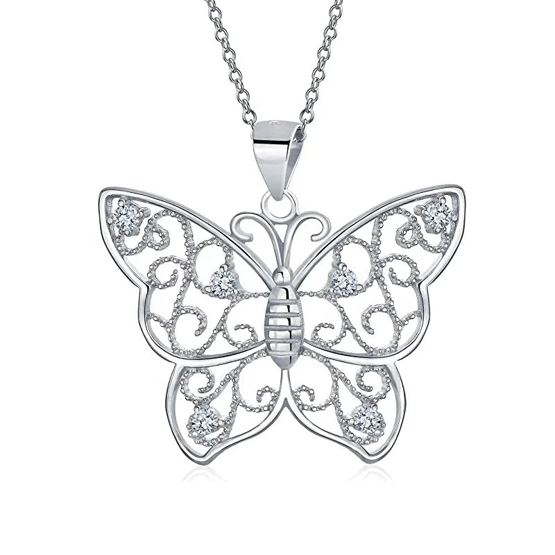 GP21 Simple Style Hollow Cute Animal Butterfly Clavicle Chain Jewelry for Women Long Pendants Necklaces 2 Color Charms Bijoux