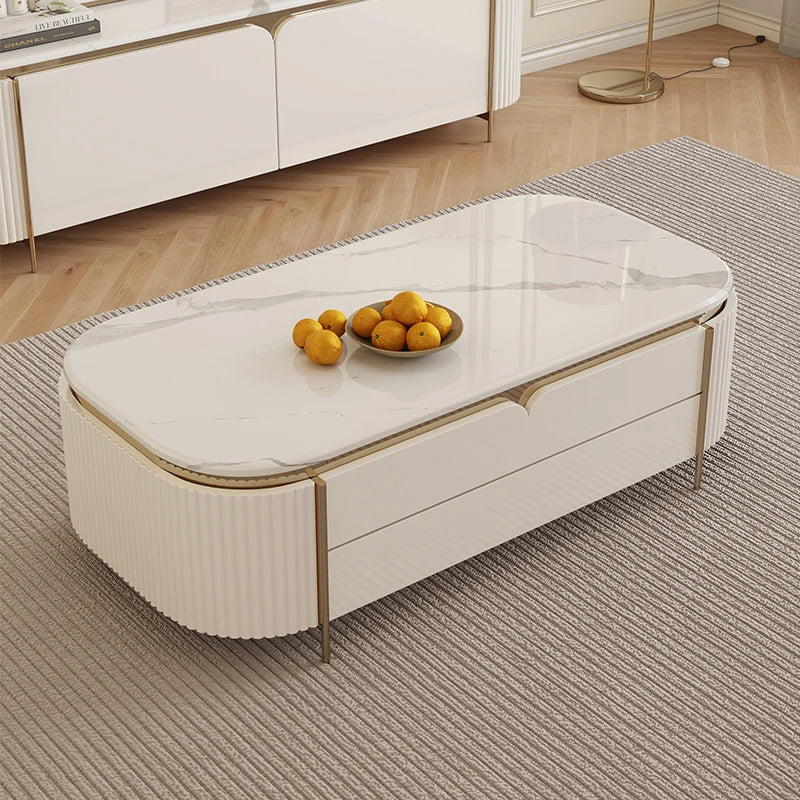YSS Modern Living Room Furniture Luxury Natural Real Marble Tabletop Coffee Table / Stainless Steel Metal Legs Coffee Table