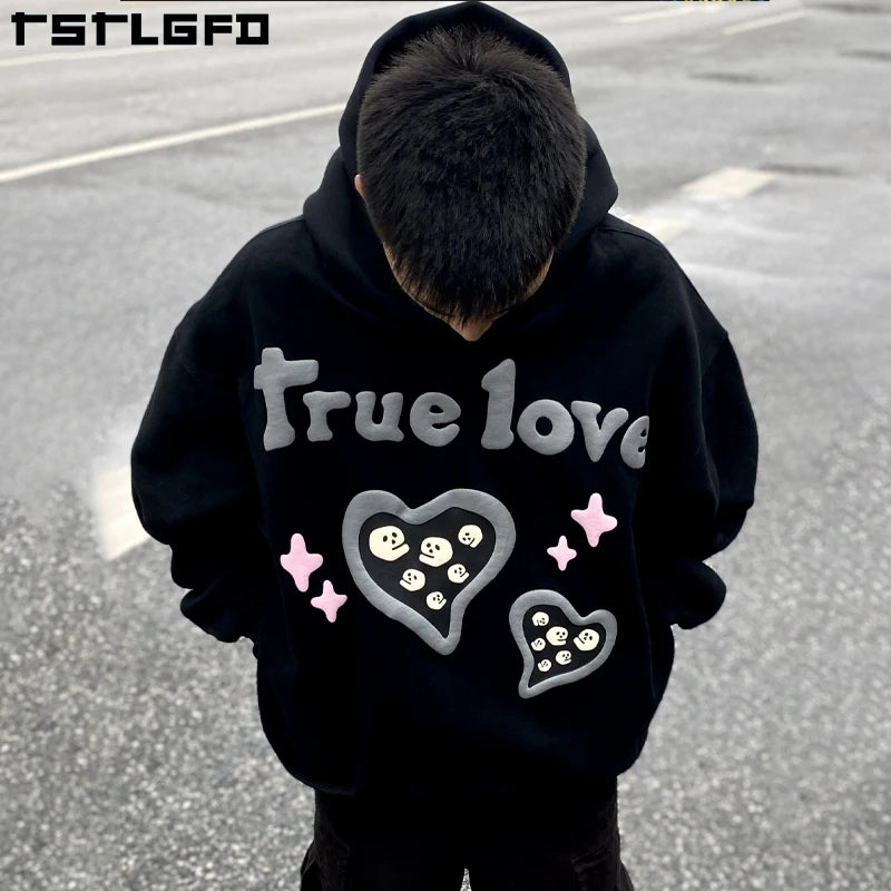 OEM Customized  Luxury 400gsm Oversized Poam Winter Hoodies Sweatershirts for Men Winter High Street 3D Puff Printing Hoodies
