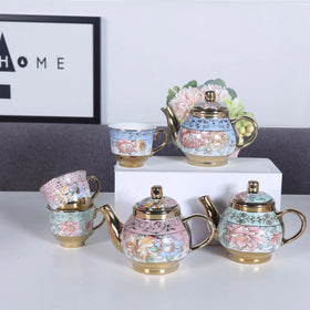 Qian Hu Customizable Vintage Bone China Coffee & Tea Pot Set Cup Flower 800ml Capacity Eco-Friendly for Personalized Logo Gift