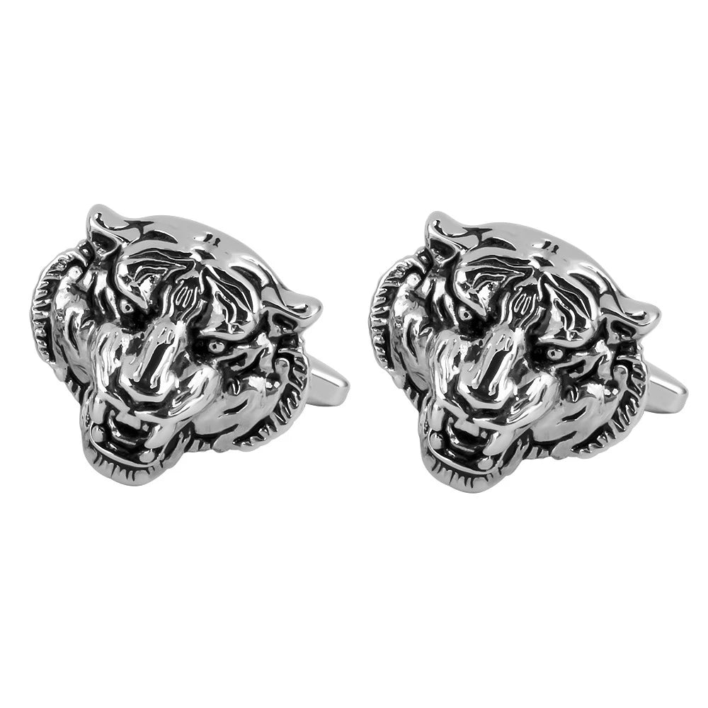Anniversary New Black Oiled Retro Pattern Animal Shape Tiger Head Cufflinks Zodiac Jewelry Wholesale Cufflinks Men