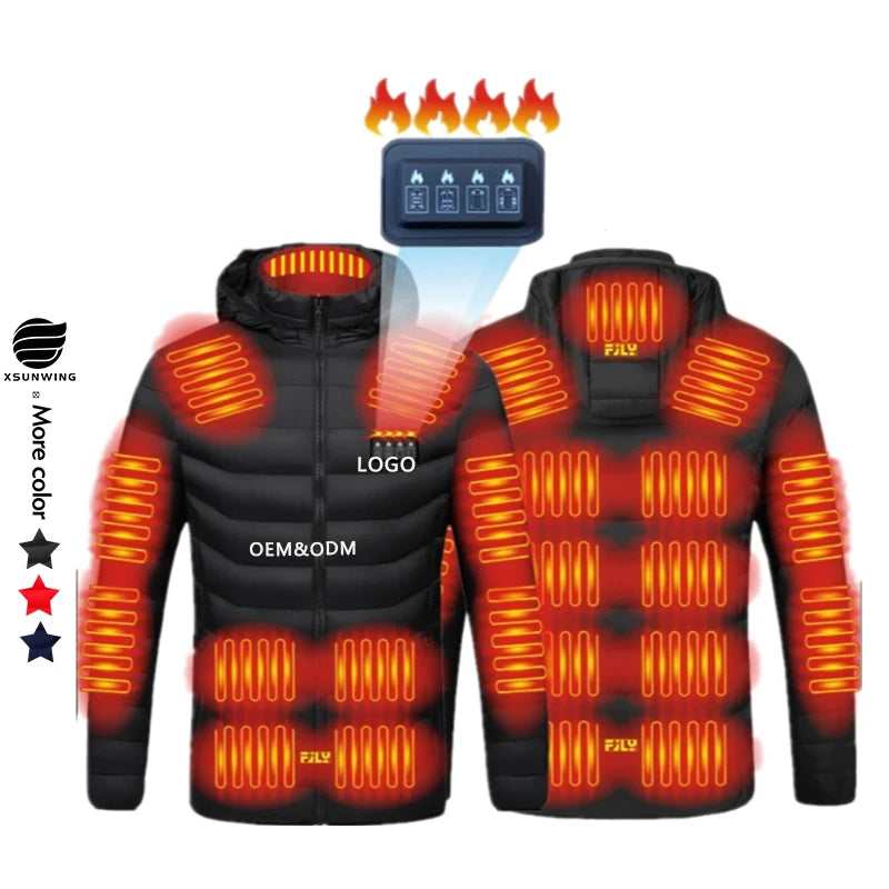 Xsunwing in Stock Winter Outdoor Unisex S-6XL 2-21Heat Zone Rechargeable Battery USB Heating Heater Coat Insulated Heated Jacket