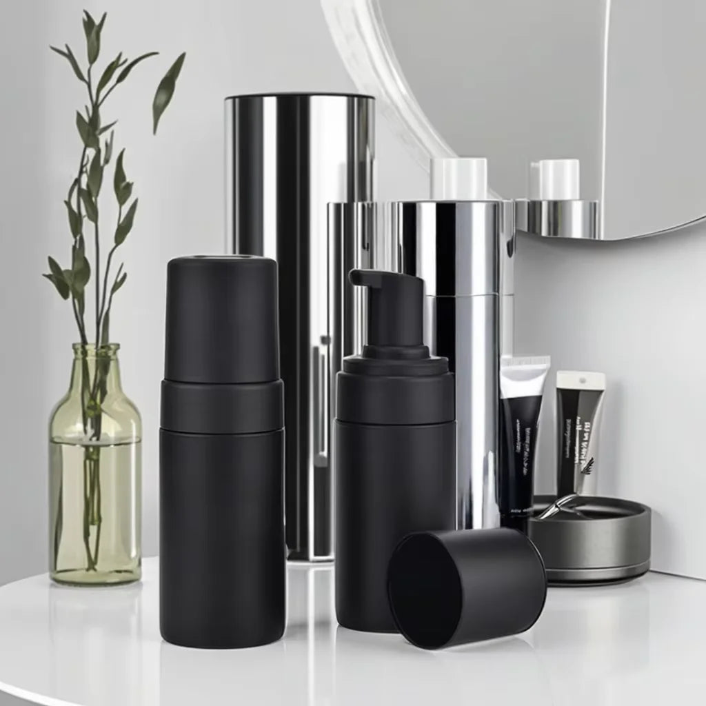 Matte Surface Foam Dispenser Bottle 150ml/200ml PET Black Plastic Bottles for Face Cleanser Liquid Foaming Mousse Pump Bottle"