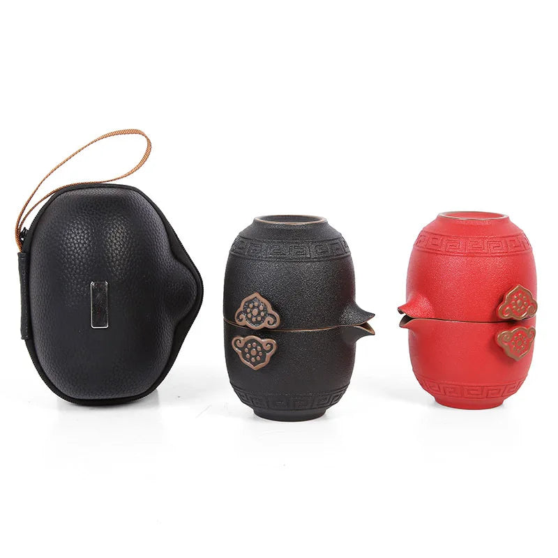 Ceramic Eco-Friendly Country Style Travel Tea Set Purple Clay Teapot with Glossy Glaze Traditional Chinese Tea Kettle Holder