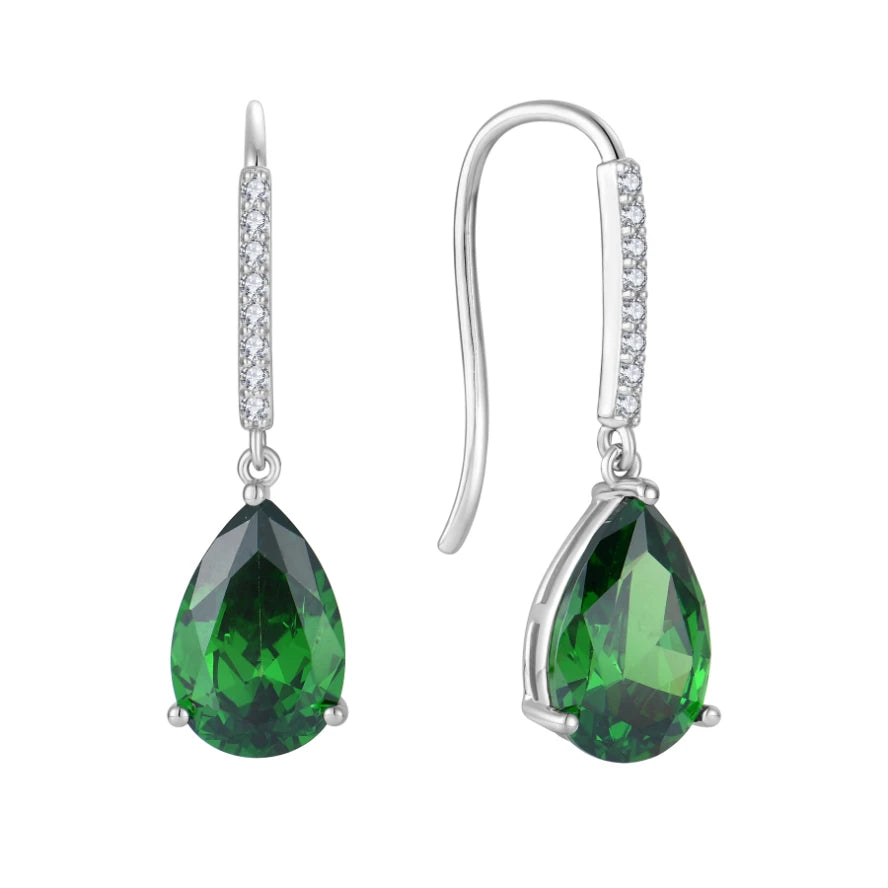 High Quality 925 Sterling Silver Pear Shaped Cubic Zirconia CZ Halo Teardrops Dangle Earrings for Multiple Zircon Color Options