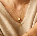 Stainless Steel Luxury Smooth High Polished 18K Gold Rectangular Pendant Necklace with Initial Letters Engraved