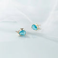 INS Fashion 925 Sterling Silver Lovely Animal Whale Blue Zircon Gold Plated Stud Earrings for Women Children