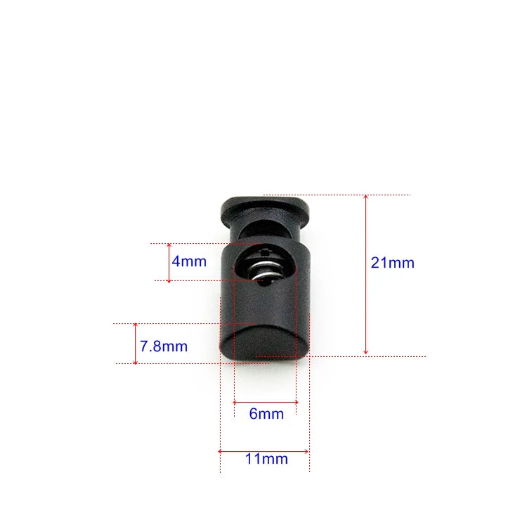 Wholesale 21x11x7.8mm Hole 4x6mm Black Plastic Adjustable Spring Rope Stopper Cord Lock for Lanyards