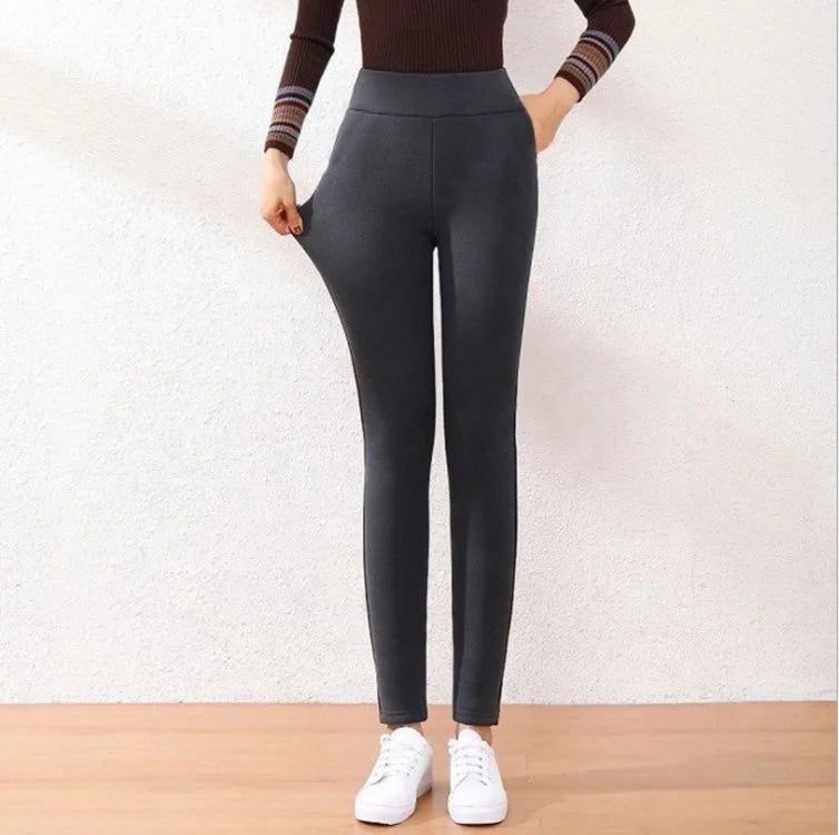 Women's 300g Winter Fleece Thick Plush Breathable Solid Black Velvet Knitted Seamed Leggings with High Waist Sheer Tights