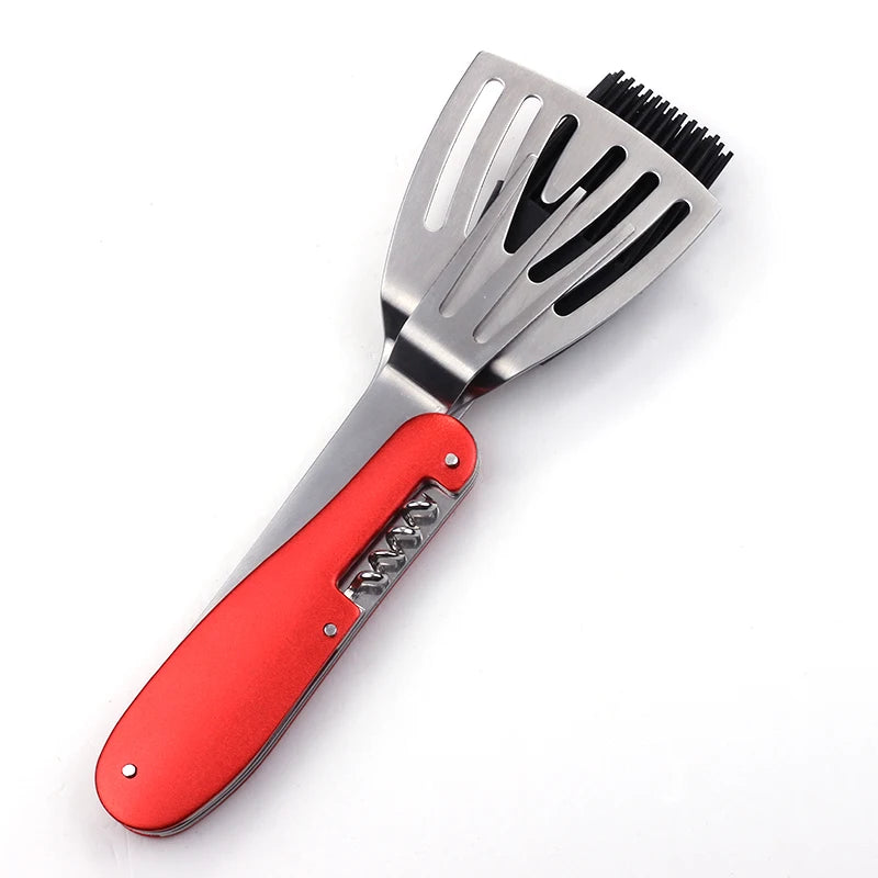 Factory Direct 4-in-1 Stainless Steel Grill Accessories Tools Set Multi-Function Spatula Fork Brush Set for BBQ Made Metal