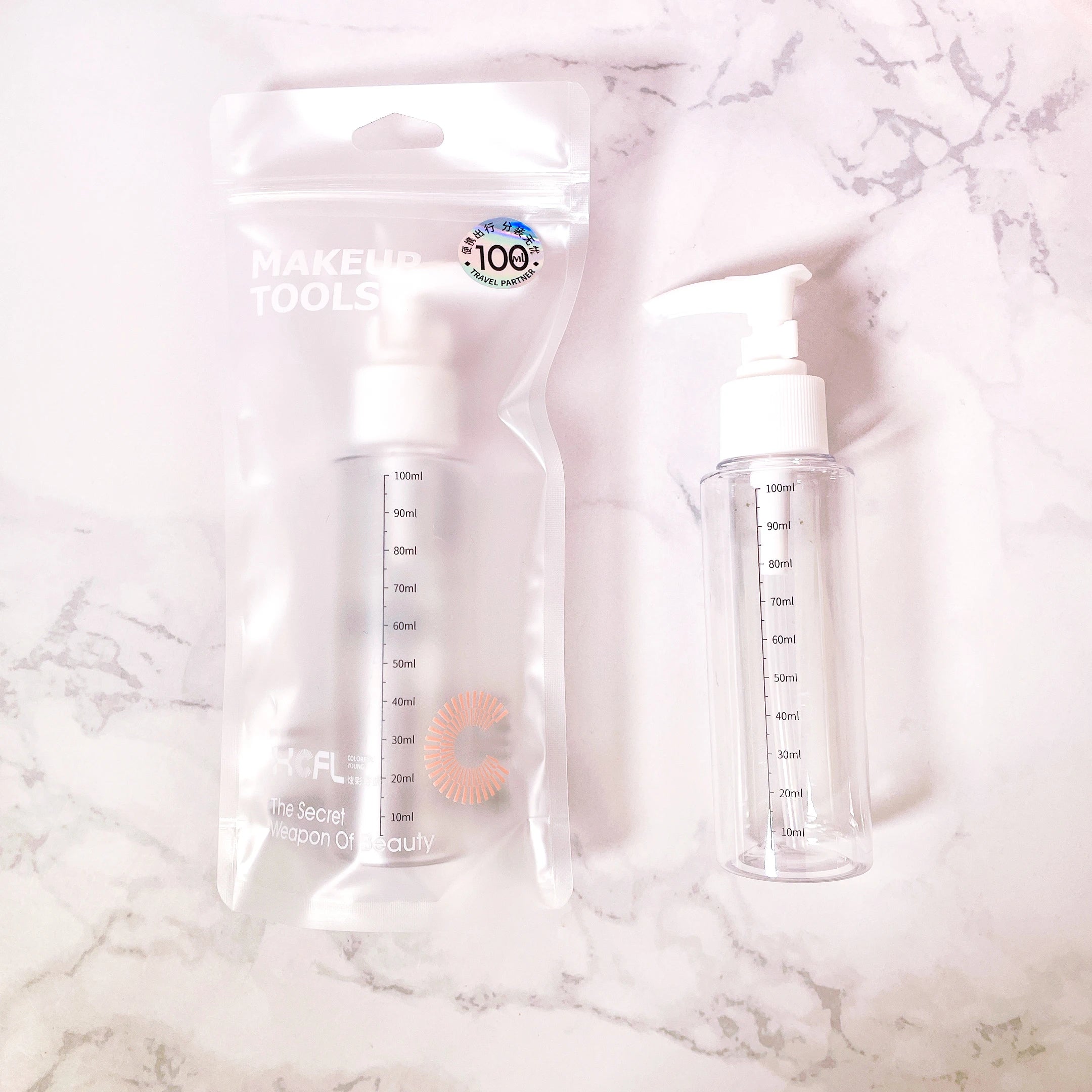 SBELLE 100 ml Beauty Tool Travel Cosmetic Bottle Transparent Plastic Jar Make up Perfume Atomizer Spray and Press Bottles
