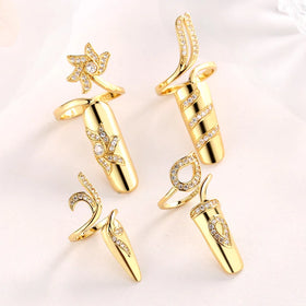DUYIZHAO Personality Tiktok Hot Nail Rings Jewelry Gold Fingertip Rings Manicure Press on Nails Accessories for Women Daily Wear
