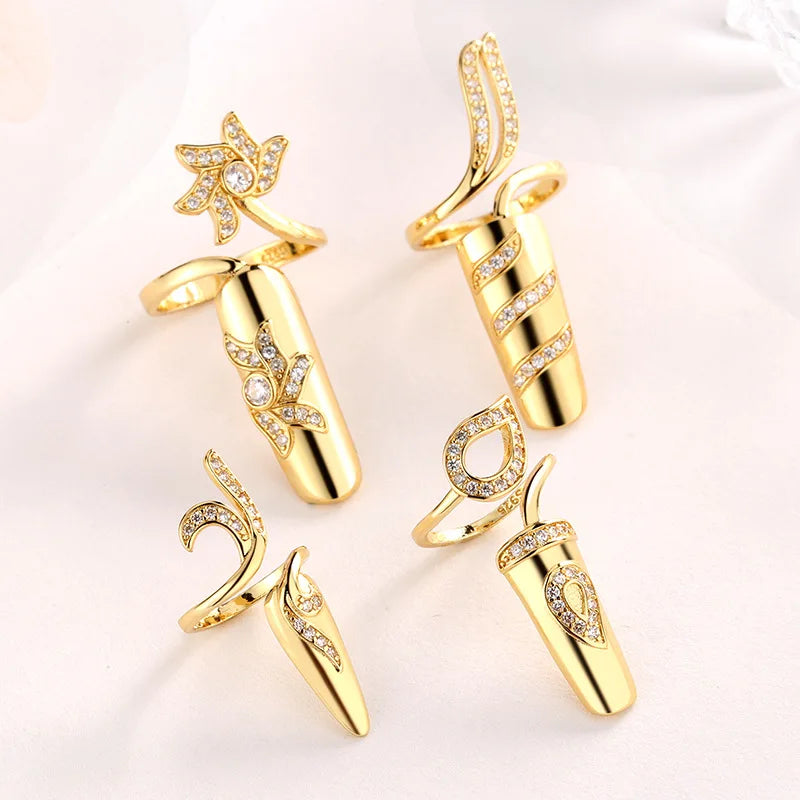 DUYIZHAO Personality Tiktok Hot Nail Rings Jewelry Gold Fingertip Rings Manicure Press on Nails Accessories for Women Daily Wear