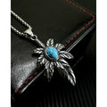 Vintage Tarnish Free Men Stainless Steel Necklace 3D Mockup Maple Hemp Leaf Sapphire Pendant Necklace for Calaite Jewelry