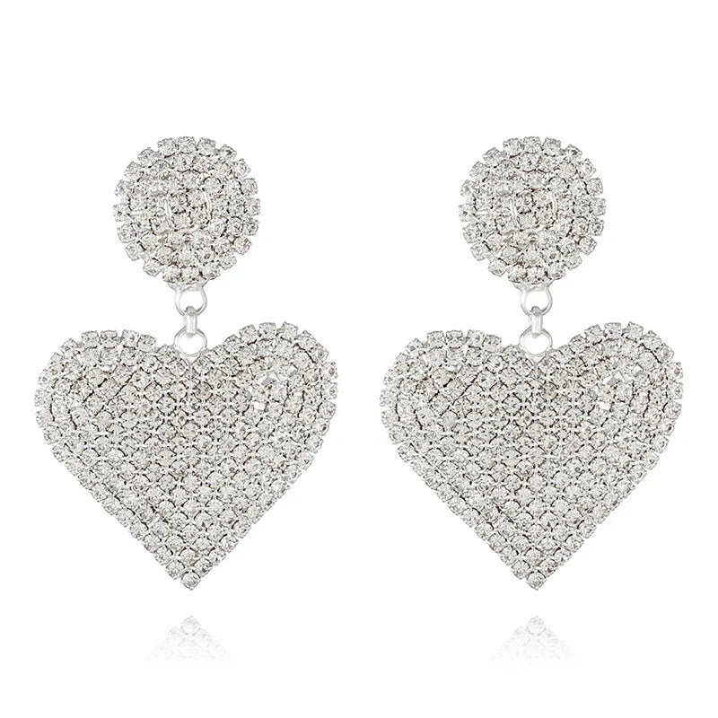 Women's Gold/Silver Plated Full Crystal Rhinestone Chandelier Earrings Heart Design Wedding Fashion Dangling Jewelry Claw