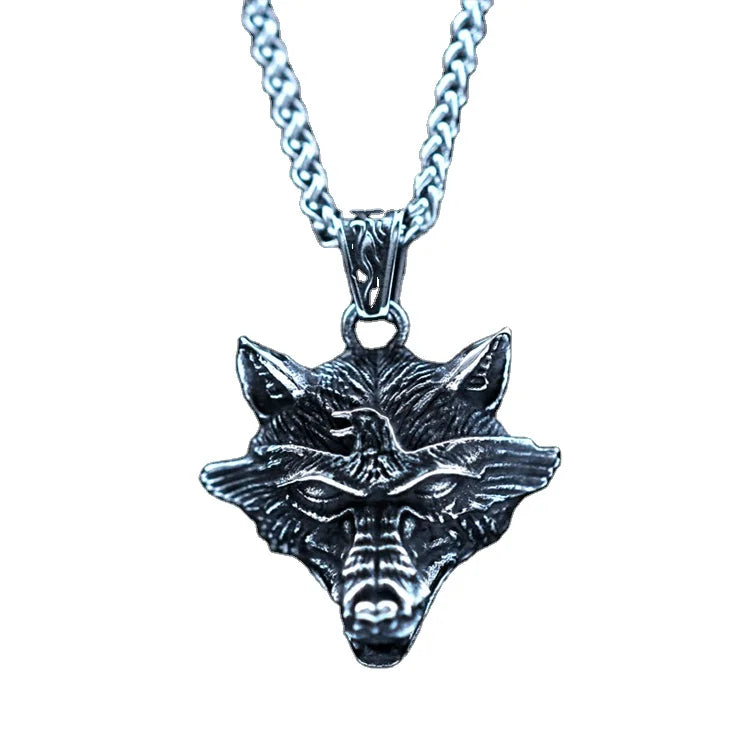 SS8-620P Steel Soldier Mens Chains Necklace Jewelry Punk Stainless Steel North Viking Wolf Head Pendant
