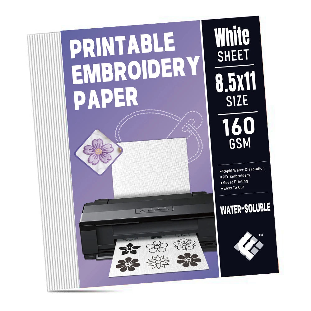 Printable Embroidery Transfer Paper Water-Soluble Adhesive Sheet for Accurate Stitch Guide Positioning