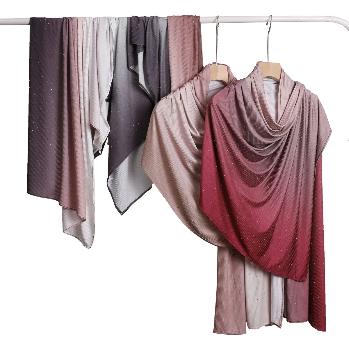 Ramadan Gradient Crinkle Modal Headscarf Shawl Wrap Shimmer Rhinestone Muslim Hijab Scarf for Women 170*70cm