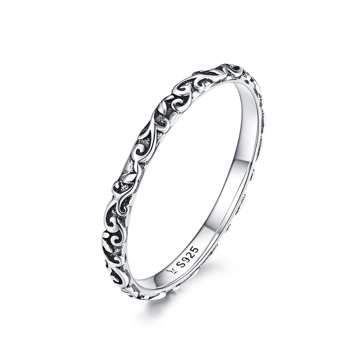 Hot Sale 2mm 925 Sterling Silver Vintage Pattern Minimalist Band Ring Silver Stacking Rings for Women SCR513