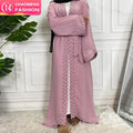 1838# Pearls Abaya Modest Fashion Women Islamic Clothing Robe Long Elegant Open Front Kimono Cardigans Muslim Dress
