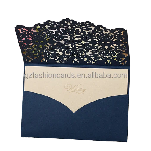 Luxury Design Navy Blue Laser Cut Pocket Fold Wedding Invitation Cards for Birthday Greeting Cards